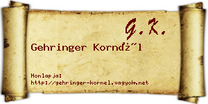 Gehringer Kornél névjegykártya